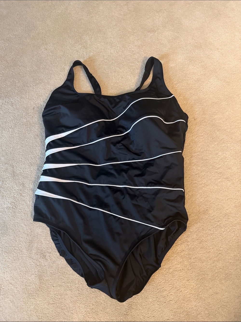 Great Lengths Classic Black One-Piece Swimsuit with White Wave Stripes
